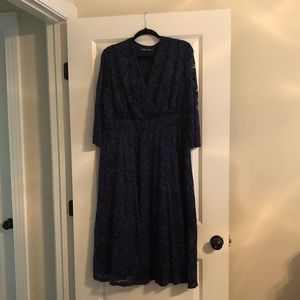 Lace midi faux wrap dress